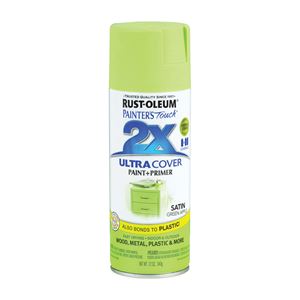Rust-Oleum Painter's Touch 2X Ultra Cover 334070 Spray Paint, Satin, Green Apple, 12 oz, Aerosol Can