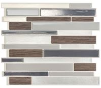 Smart Tiles Mosaik Series SM1050-4 Wall Tile, 11.27 in L Tile, 9.64 in W Tile, Straight Edge, Milano Argento Pattern, Pack of 6