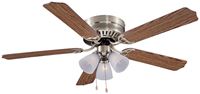 Boston Harbor CF-78049L Ceiling Fan Light Kit, 5-Blade, Antique Brass Housing, 52 in Sweep, MDF Blade, 3-Speed