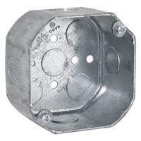 Raco 165 Octagonal Box, 4 in OAW, 2-1/8 in OAD, 4 in OAH, 9-Knockout, Galvanized Steel Housing Material, Gray