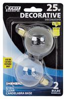 Feit Electric BP25G161/2 Incandescent Lamp, 25 W, G16-1/2 Lamp, Candelabra E12 Lamp Base, 2700 K Color Temp, Pack of 6