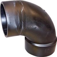 Canplas 102452LBC Sanitary Street Pipe Elbow, 2 in, Spigot x Hub, 90 deg Angle, ABS, Black