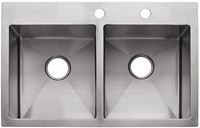 FRANKE Vector Series HF3322-2 Kitchen Sink, 22 in OAW, 9 in OAH, 33 in OAD, Stainless Steel, Polished Satin