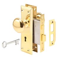 Defender Security E 2293 Lockset, Keyed, Skeleton Key, Steel, Polished Brass, 2-3/8 in Backset