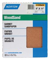 Norton WoodSand 07660705506 Sanding Sheet, 11 in L, 9 in W, Medium, 120 Grit, Garnet Abrasive, Paper Backing