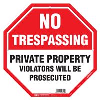Hy-Ko OCT-110 Property Sign, Octagon, NO TRESPASSING PRIVATE PROPERTY VIOLATERS WILL BE PROSECUTED, Black/White Legend, Pack of 5