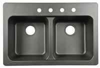 KINDRED FTB904BX Kitchen Sink, 4-Deck Hole, 33 in OAW, 22 in OAH, 9 in OAD, Tectonite, Black, Top Mounting