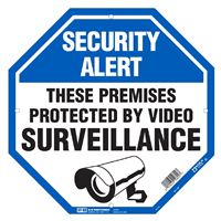 Hy-Ko OCT-100 Property Sign, Octagon, SECURITY ALERT THESE PREMISES PROTECTED BY VIDEO SURVEILLANCE, Plastic, Pack of 5