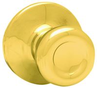 Kwikset 200T 3CPRCLRCS Passage Knob, Metal, Polished Brass, 2-3/8 to 2-3/4 in Backset, 1-3/8 to 1-3/4 in Thick Door