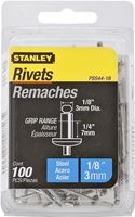 Stanley PSS44-1B Pop Rivet, High-Strength, Reusable, Galvanized Steel, 100/PK