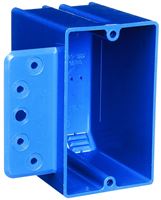 Carlon B118B-UPC Outlet Box with Bracket, 1 -Gang, 4 -Knockout, PVC, Blue, Bracket, Stud Mounting