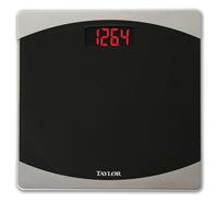 Taylor 7562 Bathroom Scale, 400 lb Capacity, LCD Display, Glass Housing Material, Black, 12 in OAW, 12 in OAD