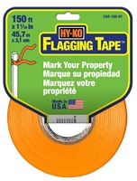 Hy-Ko CAR-100-HT Flagging Tape, 150 ft L, 1-1/16 in W, Orange, Plastic, Pack of 3
