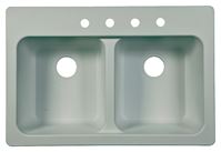 KINDRED FTW904BX Kitchen Sink, 4-Deck Hole, 33 in OAW, 22 in OAH, 9 in OAD, Tectonite, White, Top Mounting
