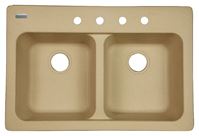 KINDRED FTS904BX Kitchen Sink, 4-Deck Hole, 33 in OAW, 22 in OAH, 9 in OAD, Tectonite, Sand, Top Mounting