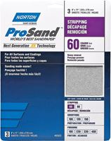 Norton ProSand 07660768164 Sanding Sheet, 11 in L, 9 in W, Coarse, 60 Grit, Aluminum Oxide Abrasive, Paper Backing