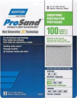 Norton ProSand 07660768162 Sanding Sheet, 11 in L, 9 in W, Medium, 100 Grit, Aluminum Oxide Abrasive, Paper Backing