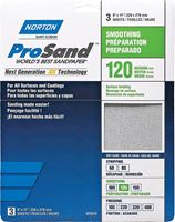 Norton ProSand 07660768161 Sanding Sheet, 11 in L, 9 in W, Medium, 120 Grit, Aluminum Oxide Abrasive, Paper Backing