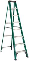 Louisville FS4008 Step Ladder, 147 in Max Reach H, 7-Step, 225 lb, Type II Duty Rating, 3 in D Step, Fiberglass