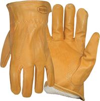 Boss 6133M Gloves, M, Keystone Thumb, Open, Shirred Elastic Back Cuff, Cowhide Leather, Gold