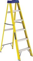 Louisville FS2006 Step Ladder, 6 ft H, Type I Duty Rating, Fiberglass, 250 lb, 5-Step, 124 in Max Reach