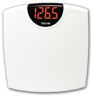 Taylor 98564012 Bathroom Scale, 330 lb Capacity, LED Display, Styrene Housing Material, White, 13-1/2 in OAW, 14 in OAD