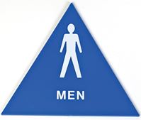 Hy-Ko T-24M Graphic Sign, Triangle, MEN, White Legend, Blue Background, Plastic, 12 in W x 12 in H Dimensions, Pack of 3