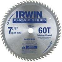 Irwin 15530ZR Circular Saw Blade, 7-1/4 in Dia, 5/8 in Arbor, 60-Teeth, Carbide Cutting Edge