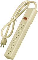 Eaton Cooper Wiring 1136V Power Strip, 14/3 AWG Cable, 3 ft L Cable, 6 -Socket, 15 A, 125 V, Ivory