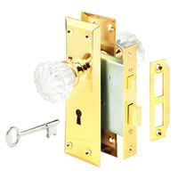 Defender Security E 2311 Lockset, Keyed, Skeleton Key, Glass/Steel, Polished Brass