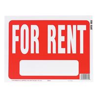 Hy-Ko 20602 Identification Sign, Rectangular, FOR RENT, White Legend, Red Background, Plastic, Pack of 10