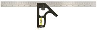 Johnson 420EM Combination Square, 16 in L Blade, SAE/Metric Graduation, Stainless Steel Blade