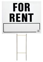 Hy-Ko LFR-4 Lawn Sign, Rectangular, FOR RENT, Black Legend, White Background, Plastic, 24 in W x 19 in H Dimensions, Pack of 5
