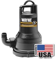 WAYNE VIP Series VIP30 Submersible Pump, 120 V, 1/3 hp, 1-1/4 in Outlet, 2600 gph, Vortex Impeller, Thermoplastic