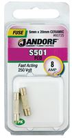 Jandorf 60725 Fast Acting Fuse, 8 A, 250 V, 1500 A Interrupt, Ceramic Body