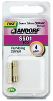 Jandorf 60722 Fast Acting Fuse, 4 A, 250 V, 1500 A Interrupt, Ceramic Body