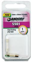 Jandorf 60716 Fast Acting Fuse, 1 A, 250 V, 1500 A Interrupt, Ceramic Body