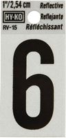 Hy-Ko RV-15/6 Reflective Sign, Character: 6, 1 in H Character, Black Character, Silver Background, Vinyl, Pack of 10