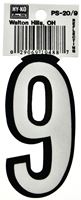 Hy-Ko PS-20/9 Reflective Sign, Character: 9, 3-1/4 in H Character, Black/White Character, Vinyl, Pack of 10