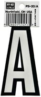 Hy-Ko PS-20/A Reflective Letter, Character: A, 3-1/4 in H Character, Black/White Character, Vinyl, Pack of 10