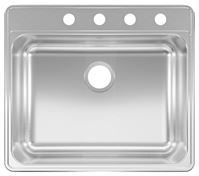 KINDRED CSLA2522-8-4-CBN Kitchen Sink, 25 in OAW, 8 in OAD, 22 in OAH, Stainless Steel, Topmount/Drop-In Mounting