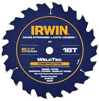 Irwin Marathon 4935203 Circular Saw Blade, 5-3/8 in Dia, 0.39 in Arbor, 18-Teeth, Carbide Cutting Edge