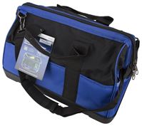 Vulcan JL-89022P Contractors Tool Bag, 9-1/2 in W, 17 in D, 12 in H, 22-Pocket, Nylon, Black/Blue