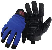 Boss 5205M Mechanic Gloves, Mens, M, Reinforced Thumb, Wrist Strap Cuff, Blue