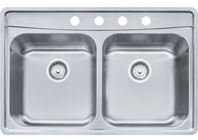 FRANKE Evolution Series EVDCG904-18 Kitchen Sink, 4-Faucet Hole, 22-1/2 in OAW, 33-1/2 in OAD, 9 in OAH, 2-Bowl