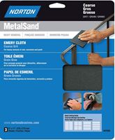 Norton MetalSand 07660747835 Sanding Sheet, 11 in L, 9 in W, Coarse, 80 Grit, Emery Abrasive, Cloth Backing
