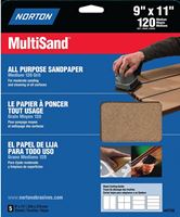 Norton MultiSand 07660704154 Sanding Sheet, 11 in L, 9 in W, Medium, 120 Grit, Aluminum Oxide Abrasive, Paper Backing