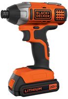 Black+Decker BDCI20C Impact Driver, Battery Included, 20 V, 1.5 Ah, 1/4 in Drive, Hex Drive, 3900 ipm