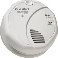 First Alert SC7010BV Carbon Monoxide Alarm, 10 ft, 85 dB, Alarm: Audible, Electrochemical, Photoelectric Sensor, White