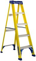 Louisville FS2005 Step Ladder, 113 in Max Reach H, 4-Step, 250 lb, Type I Duty Rating, 3 in D Step, Fiberglass